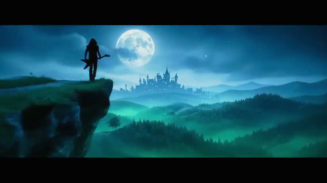 A lone guitarist faces a moonlit castle in BANISHED