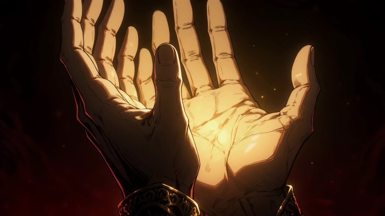 Two open hands catch golden light in the official animated music-video artwork