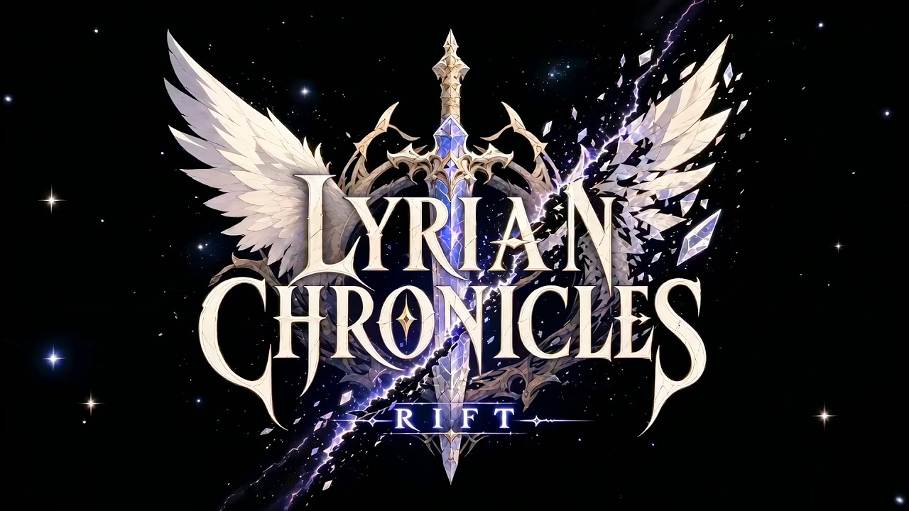 The ornate Lyrian Chronicles RIFT title between contrasting wings and a sword