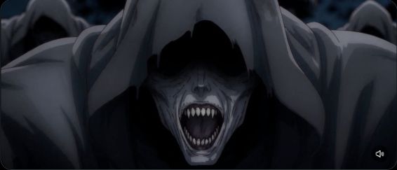 A hooded creature with bared teeth in the original animated short