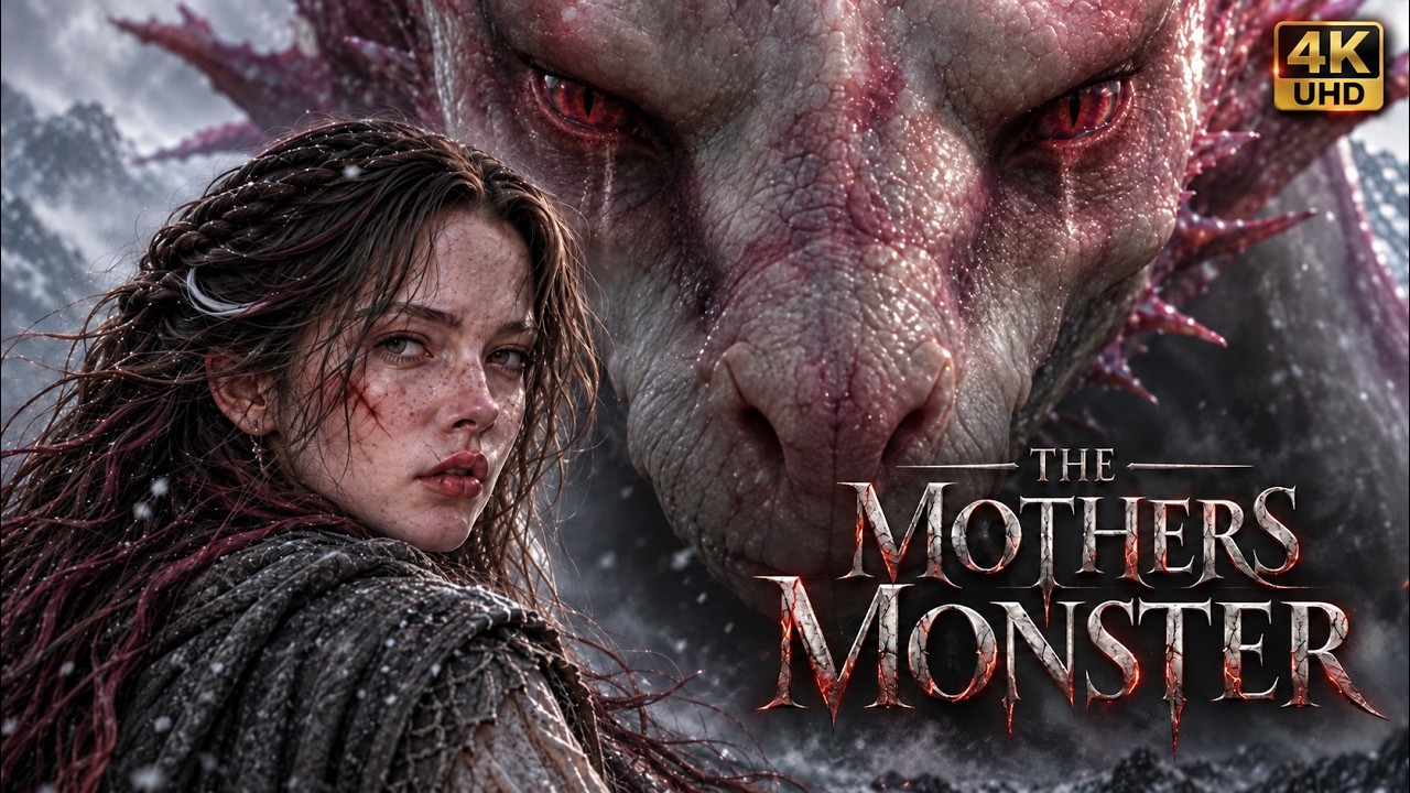A woman stands beside a red-eyed dragon in The Mother’s Monster release artwork