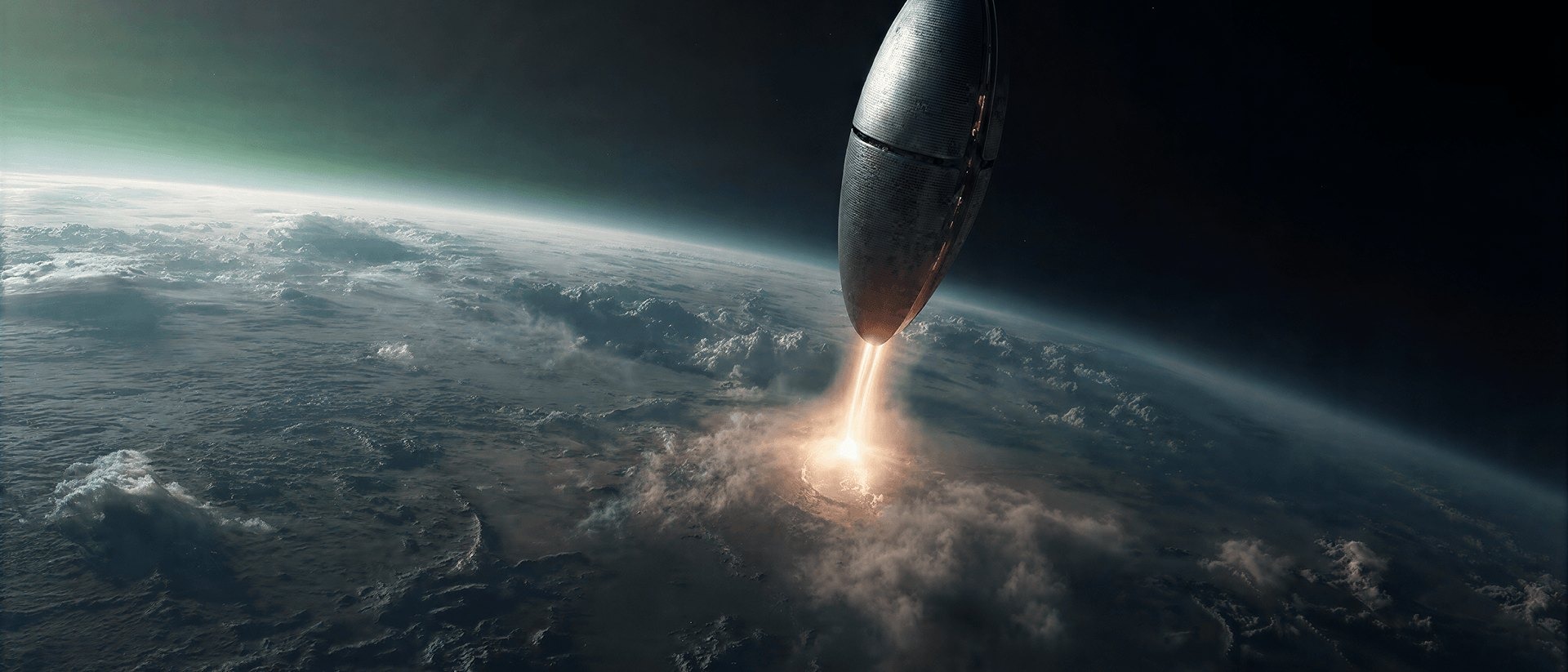 A spacecraft rises above Earth’s atmosphere