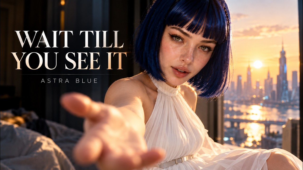 Astra Blue reaches toward the viewer beside the WAIT TILL YOU SEE IT title