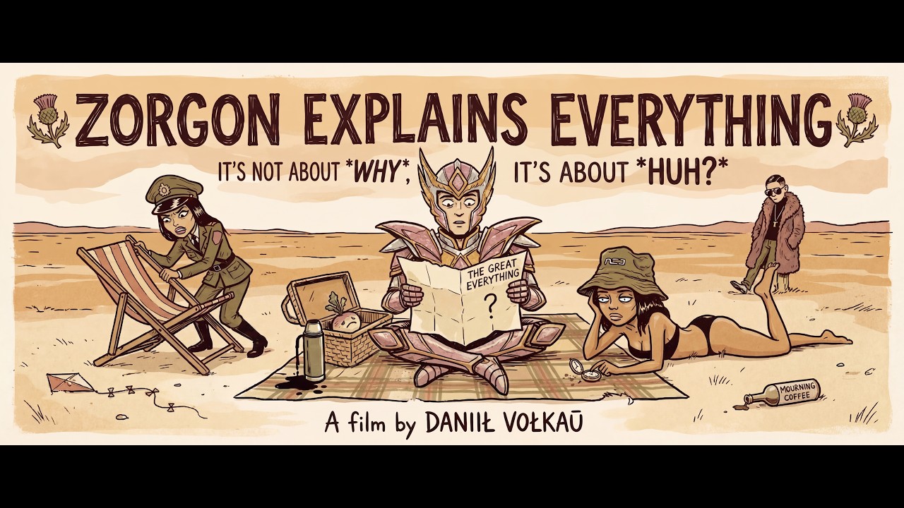 Illustrated characters read beside a desert road beneath the Zorgon Explains Everything title